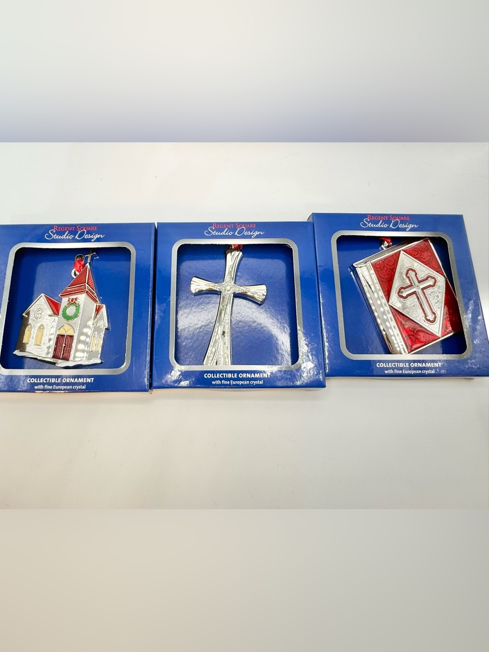 Regent Square Collectible Bible, cross & church Ornament w/Fine European Crystal
